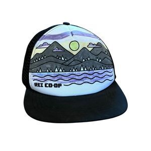 REI CO-OP Boco Technical Trucker Hat Graphic Foam Front SnapBack Mountains Lake